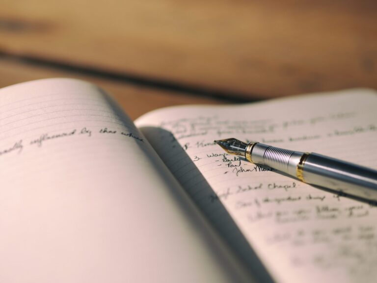 fountain pen sitting on journal