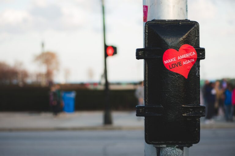 heart-shaped sticker reading "Make America Love Again"