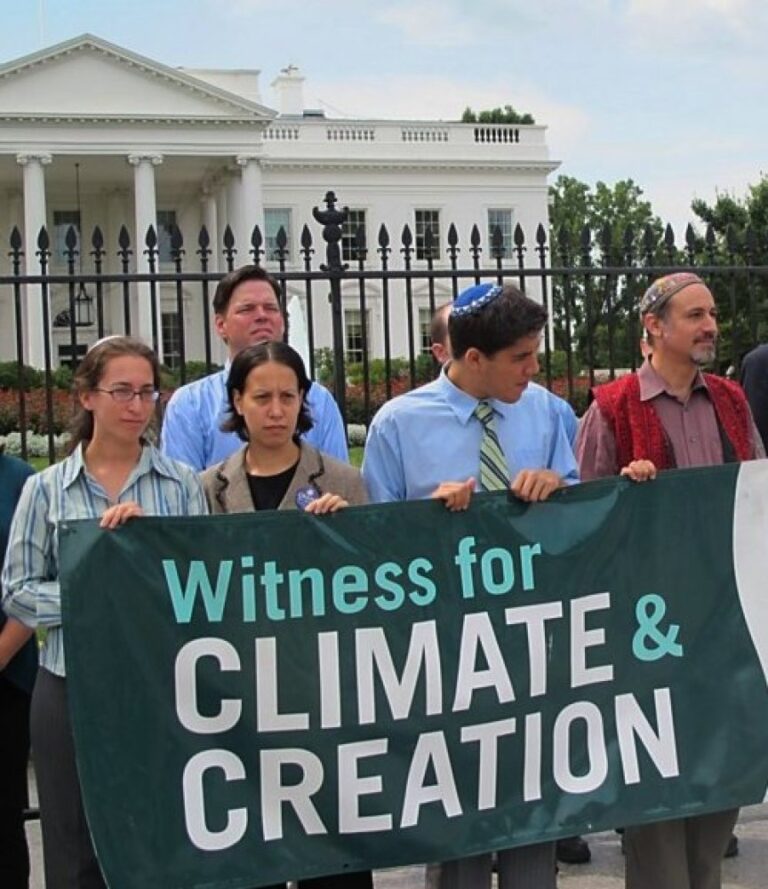 activists (incl. Rabbi Fred Dobb) in front of White House with banner reading "Witness for Climate & Creation"