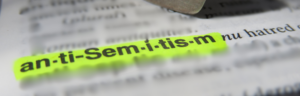Highlighted text showing the word anti-Semitism in a book.
