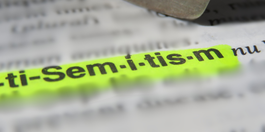 Highlighted text showing the word anti-Semitism in a book.