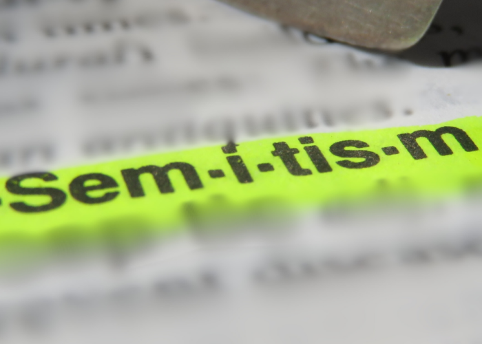 Highlighted text showing the word anti-Semitism in a book.