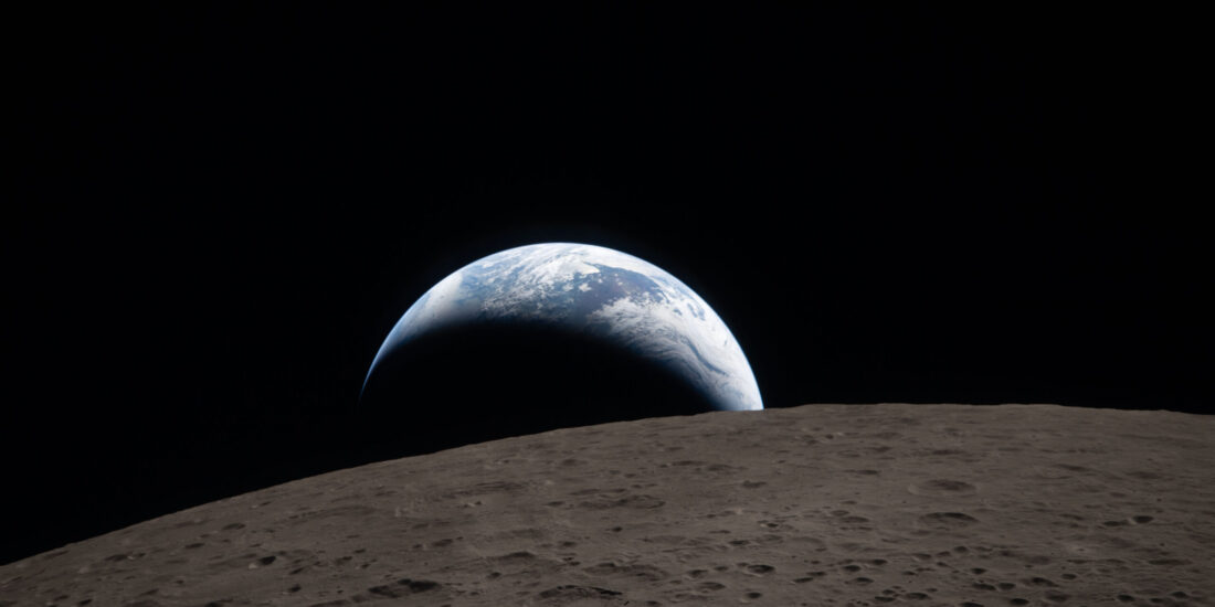 art002e009288 (April 6, 2026) – Earthset captured through the Orion spacecraft window at 6:41 p.m. EDT, April 6, 2026, during the Artemis II crew’s flyby of the Moon. A muted blue Earth with bright white clouds sets behind the cratered lunar surface.
The dark portion of Earth is experiencing nighttime. On Earth’s day side, swirling clouds are visible over the Australia and Oceania region.  
In the foreground, Ohm crater has terraced edges and a flat floor interrupted by central peaks. Central peaks form in complex craters when the lunar surface, liquefied on impact, splashes upwards during the crater’s formation.