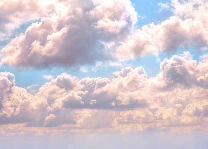 fluffy clouds, blue sky