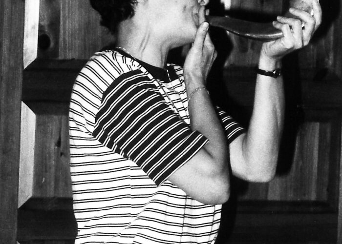Rabbi Meryl Crean blowing shofar