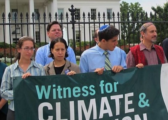 activists (incl. Rabbi Fred Dobb) in front of White House with banner reading "Witness for Climate & Creation"